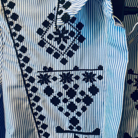 Zara Woman Blue and Black Embroidered Button Down Shirt - Picture 3 of 8